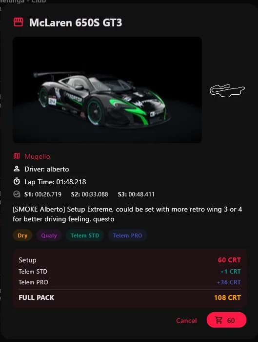 RaceBay — verified setup detail with lap times