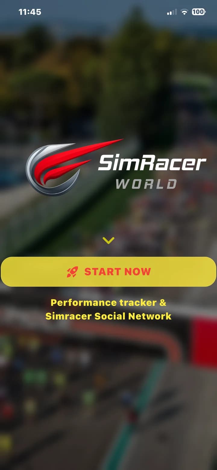 App mobile SimRacer World: la schermata iniziale
